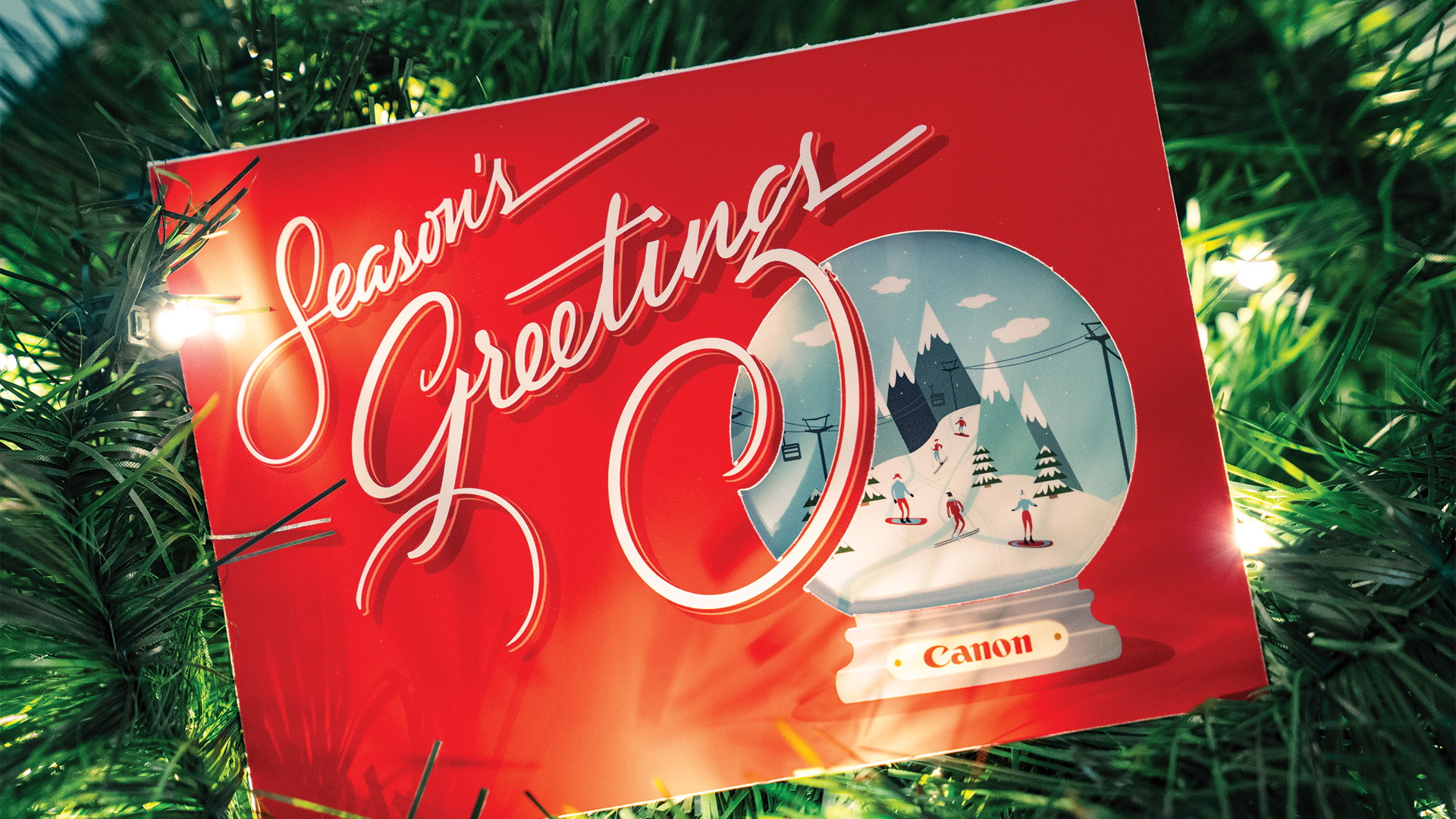 Holiday card with die-cut snow globe