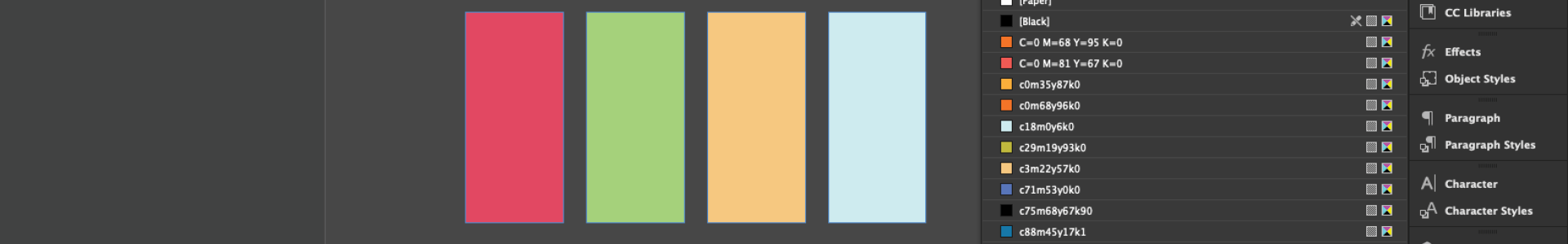 Color swatches in Adobe InDesign Color swatches in Adobe InDesign